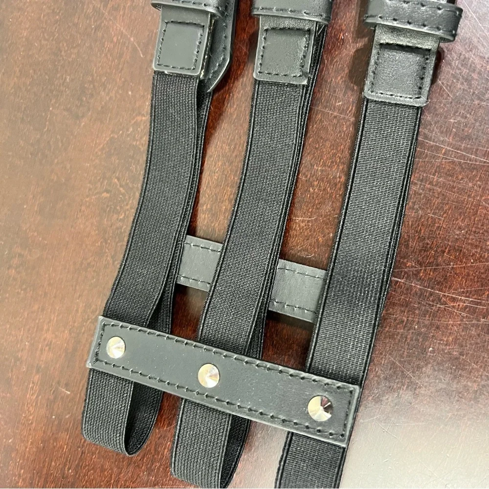 Black Faux Leather 6 Buckle Elastic Corset Waist Belt L XL Goth Punk